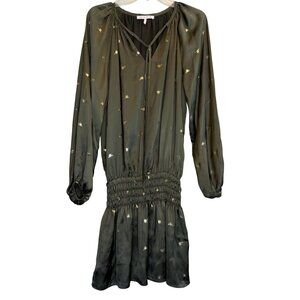 Harper Wren Hunter Green Drop Waist Dress with Gold Metallic Bees - Size Small